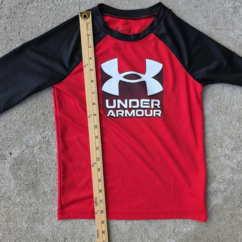 Under Armour Youth 7 Long Sleeve Shirt Bundle – 2 Pack Red & Black Logos